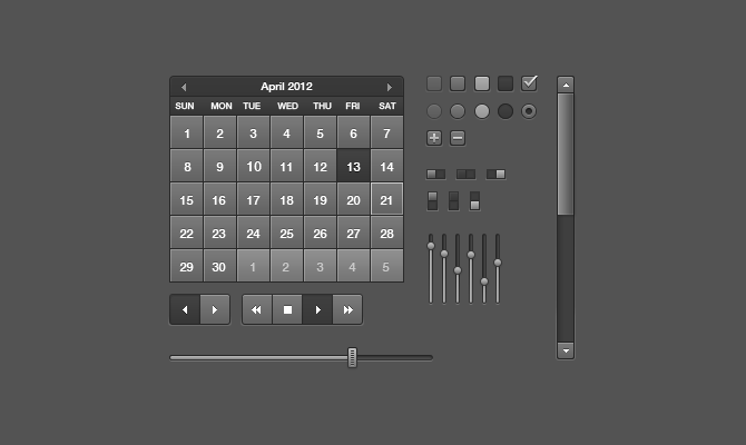 Black Free UI kit - UI elements,Calendar