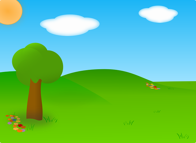 Cartoon bluesky white cloud green grass vector