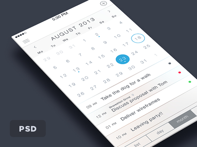 iOS 7 Calendar Free PSD