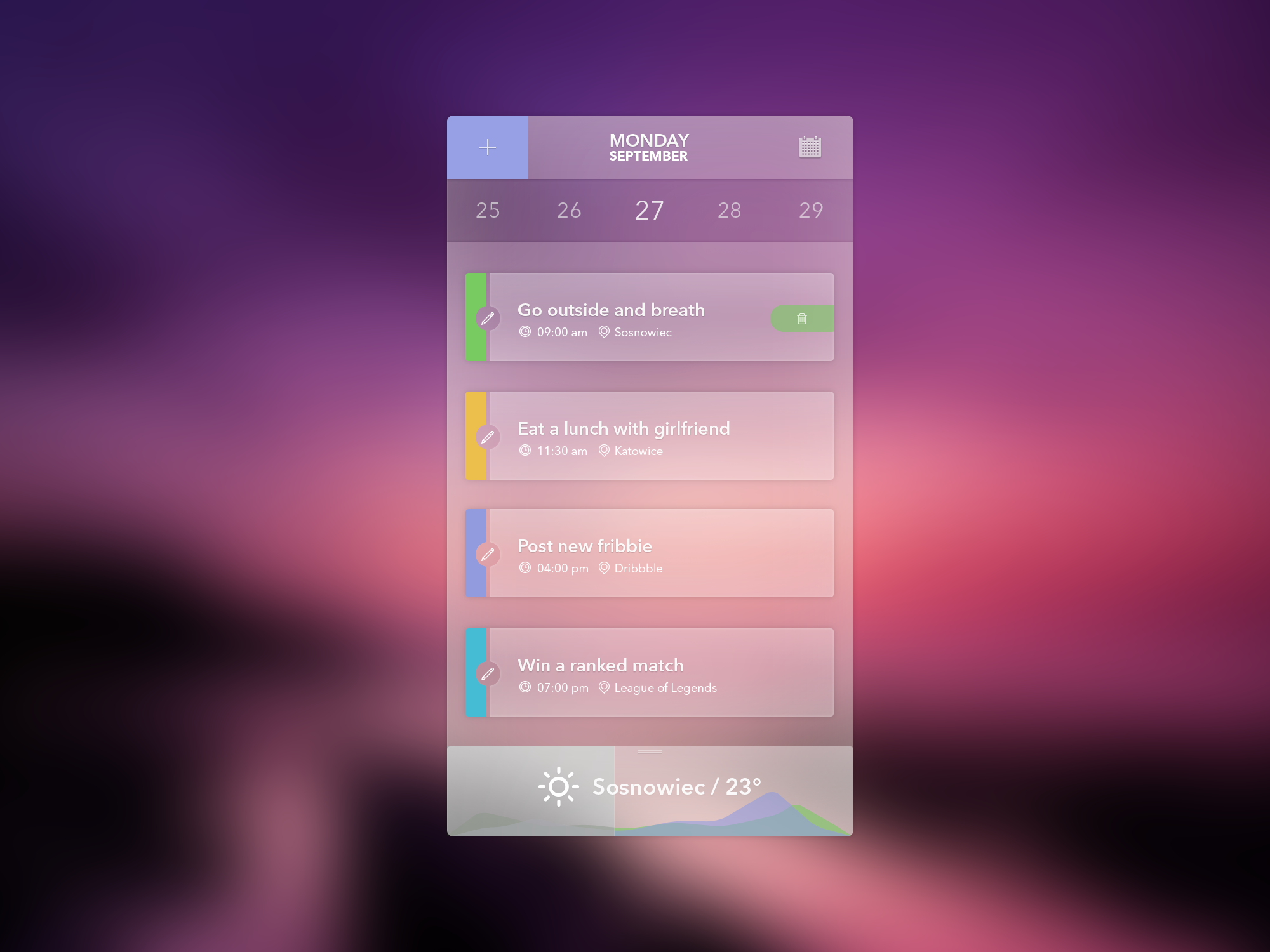iOS Iphone Transparent UI-Agenda and Weather Widget