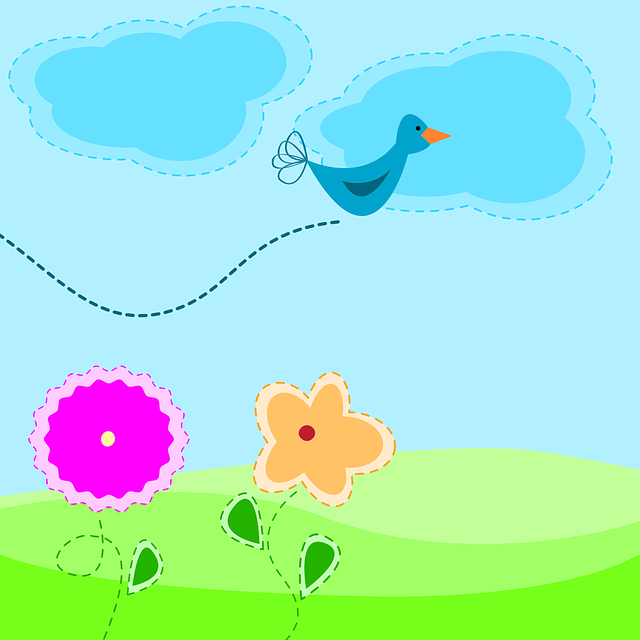 Cartoon bird flowers scene vector