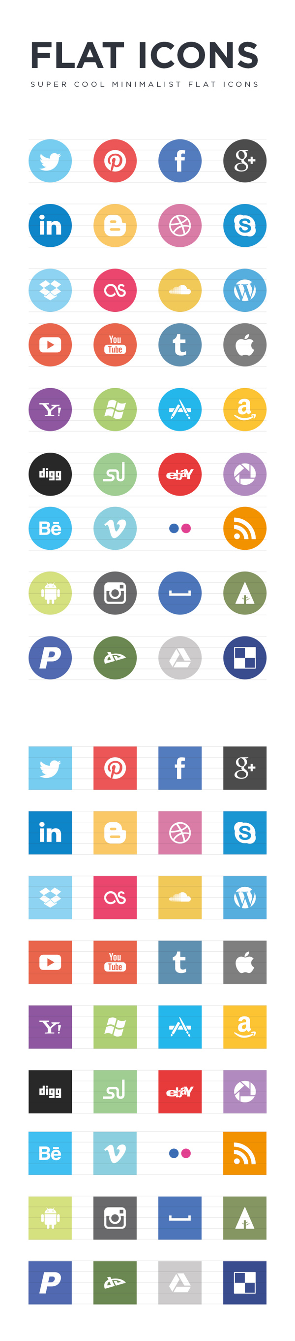 Cool minimalist Flat social icons