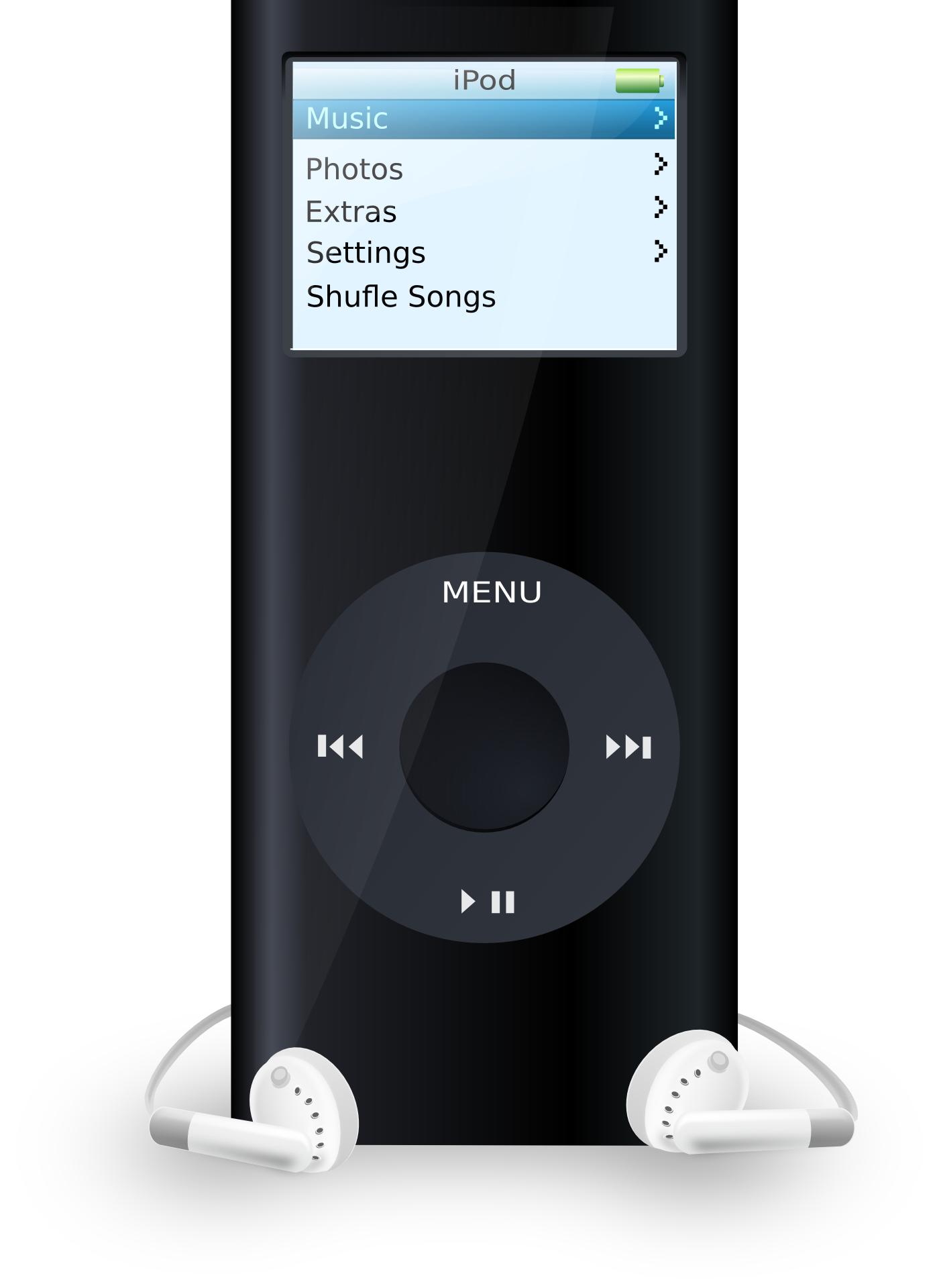 Apple electronics ,black player gadget ,mp3 earphone vector