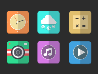 clock icon,camera icon,video icon,weater icon,ios 7 icon,music icon,flat