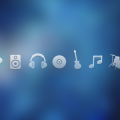 Music icons PSD Headset Drums Guitar Speaker Heart