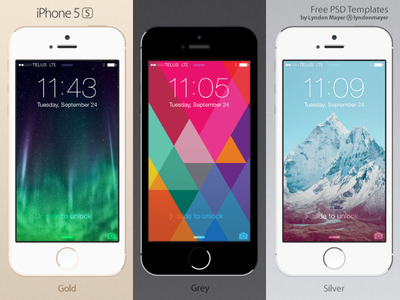iPhone 5s Template Mockup PSD (Gold,Silver,Grey)