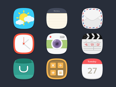 Icons-Calculator,Calendar,Camera,Clock,Mail,Notes,Video,Weather