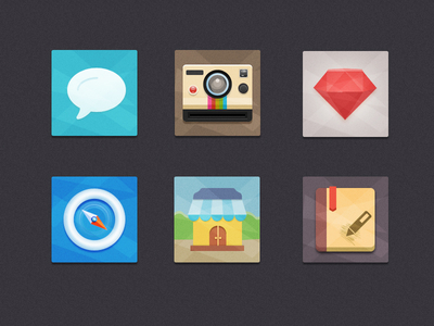Icons PSD-Chat / Camera / Diamond / Note/ House
