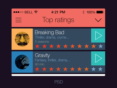 iOS 7 iPhone APP – Cinema Guide UI PSD