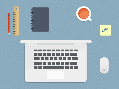 PSD Desktop Coffee,Mouse,Pencil,Ruler,Stiky,Notebook