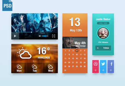UI Kit PSD:Video,Weather,Calendar