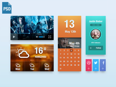 UI Kit PSD Video,Weather,Calendar