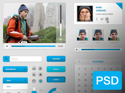 Free Blue UI Kit PSD Download