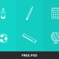 PSD School Icons:Ruler,Ball,Calculator,Globe,Pencil