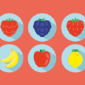 Vector Fruits Icons:Strawberry,Apple,Banana,Grapes,lemon,Raspberry