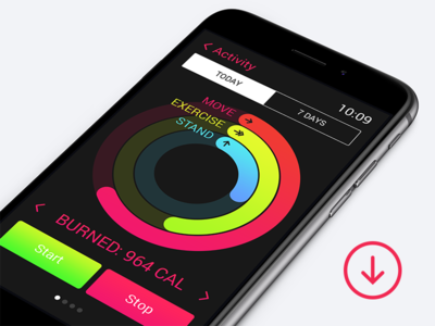 PSD Apple watch activity app for iphone 6