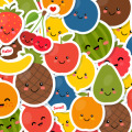Cartoon Fruits Stickers Vector EPS