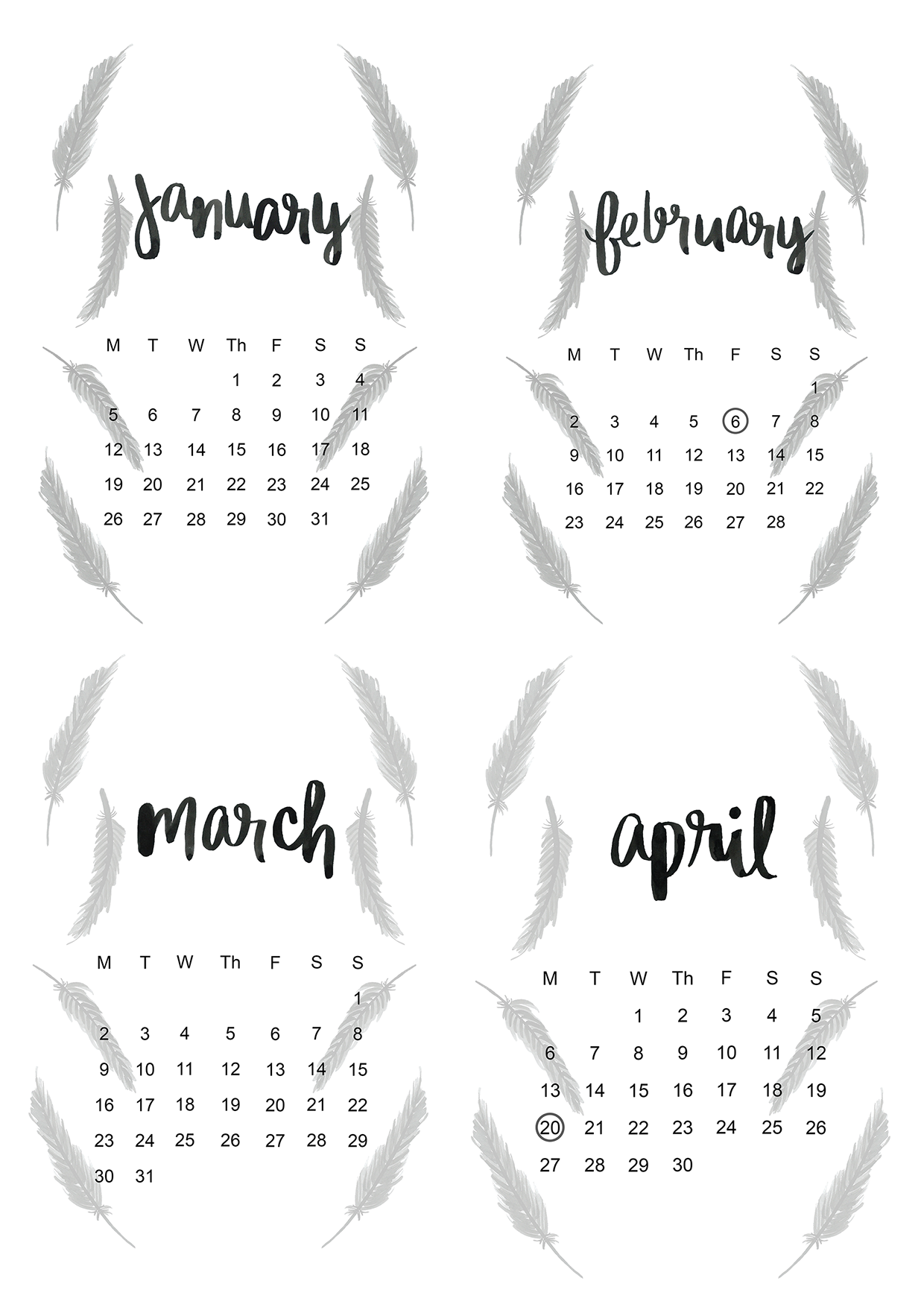 Free Printable 2015 Monthly Calendar